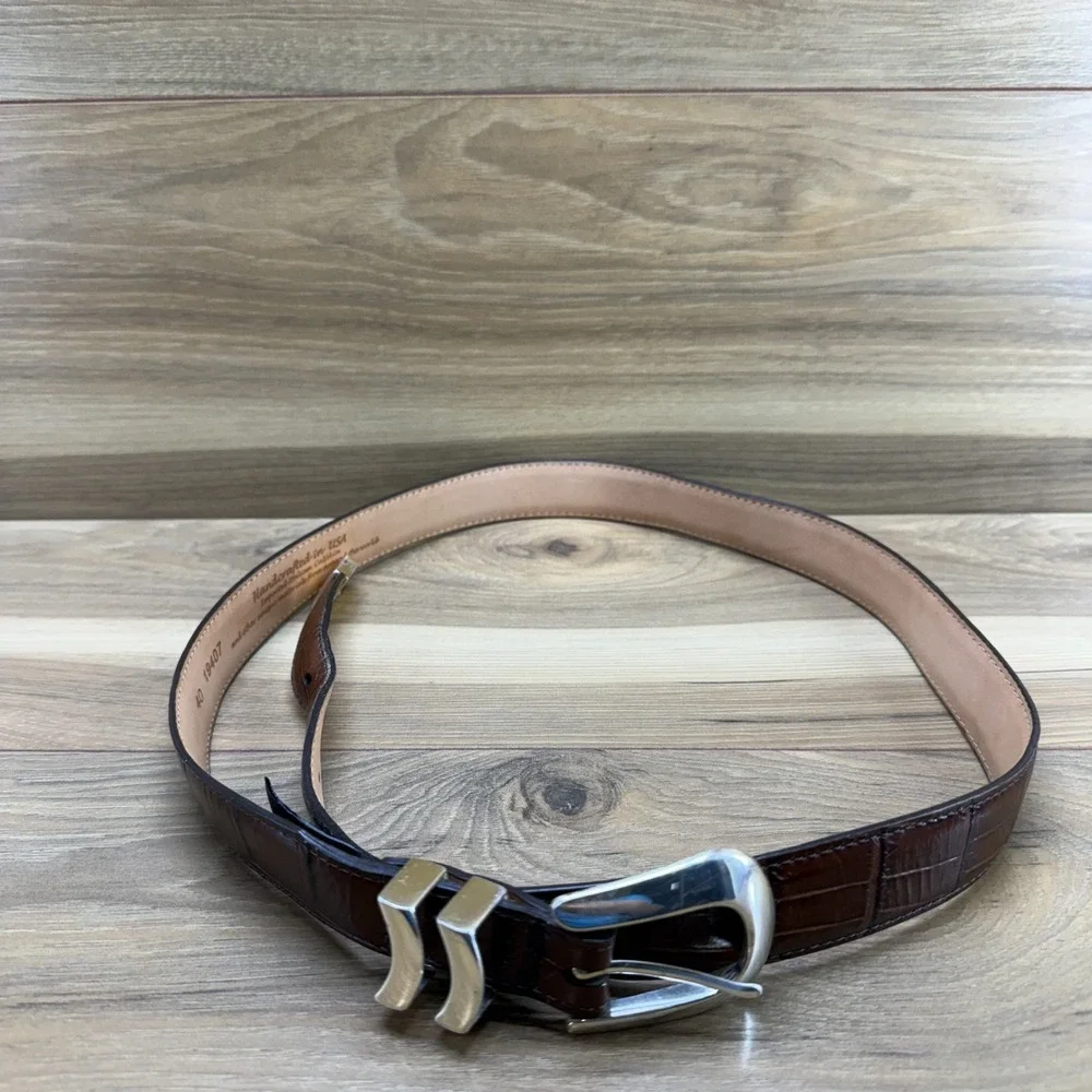 Brighton Croc Embossed Leather Belt Mens 40 USA Made Dress Western Office